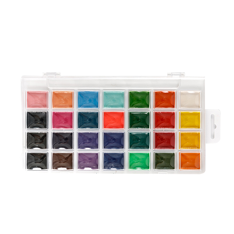 Set 28 barv polsuhih akvarelnih barv s čopiči